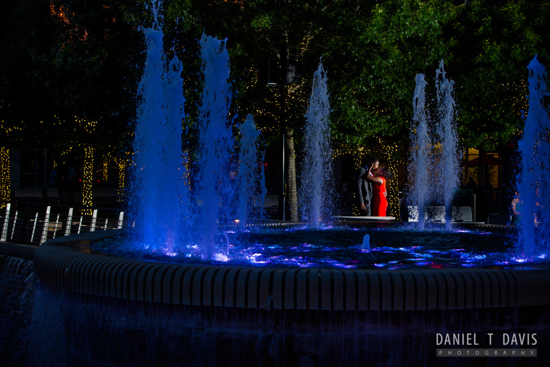 The Woodlands Waterway Fountain Engagement Photos